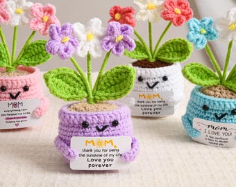 Handmade Mini Crochet Flower Pot, Smiling Flower, Eternal Flower Arrangement, Desk Decor, Handmade Crochet Flowers, Thank you Gift