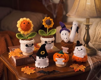 Halloween Crochet Dolls, Handmade Emotional Support Dolls, Positive Ghost Decor