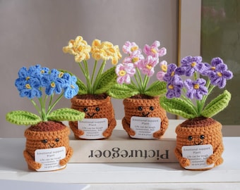 Crocheted Forget-Me-Not Plant, Emotional Support Decor, Desk Potted Plant