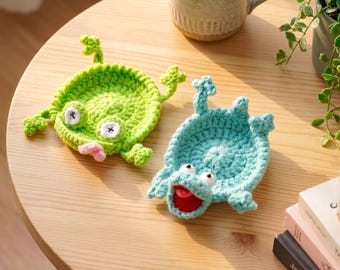 Handgemachter gehäkelter Tier-Untersetzer, lustige Untersetzer, Eidechse, Eichhörnchen, Frosch, Maus, Ente, Neuheit Getränk-Untersetzer, Kawaii Schreibtisch-Dekor