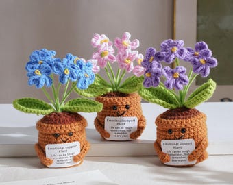 Crocheted Forget-Me-Not Plant, Emotional Support Decor, Desk Potted Plant