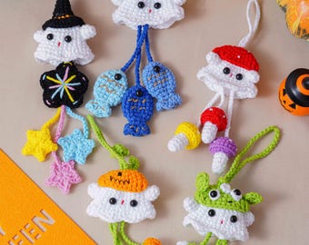 Handmade Crochet Halloween Charm, Cute Ghost Witch Decor, Halloween Gift