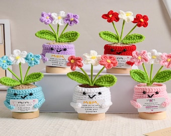 Handmade Crochet Flower Pot, Smiling Desk Decor, Eternal Blooms Arrangement