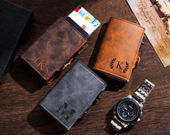 Personalisierte Leder RFID Pop-Up Brieftasche, Gravieren Leder Brieftasche für Männer, Benutzerdefinierte gravierte Kartenhalter, Jubiläumsgeschenk für Ihn, Freund Geschenk