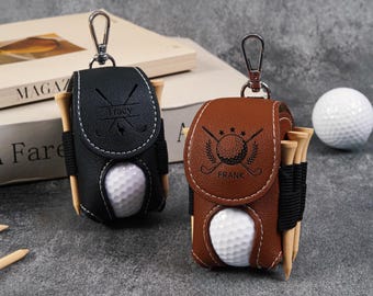 Personalized Leather Golf Ball Bag,Custom Golf Tees Holder,Christmas Gifts,Gift for Him,Golf Ball Pouch,Mini Golf Travel Bag,Groomsmen Gifts