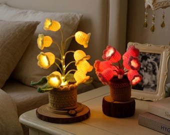 Crochet Lily of the Valley Night Light, Knitted Flower Lamp, Tiny Home Decor