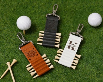 Golf Bag Tag mit Gravur, benutzerdefinierte Leder Golf Bag Tag Geschenk, Trauzeugen Geschenke, Geschenke für Männer, Golf Tee Halter, Jubiläumsgeschenk