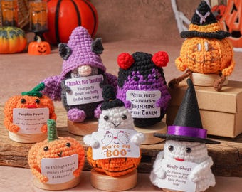 Halloween Crochet Plush, Handmade Emotional Support Dolls, Positive Witch Decor, Gift Idea