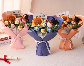 Crocheted Graduation Bouquet with Doll, Class of 2026 Flowers, Yarn Gift