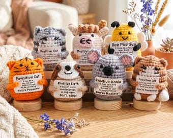 Crochet Emotional Support Desktop Buddy, Positive Knitted Items, Handmade Birthday Gift