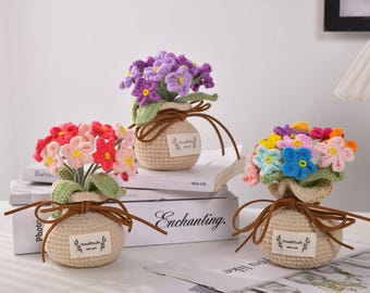 Handmade Crochet Flowers Pot, Eternal Arrangement Desktop Buddy, Positive Healing Desk & Home Decor