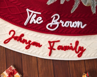 Personalized Family Christmas Tree Skirt, Custom Name House Warming Gift, Christmas Home Decor, Christmas Gift
