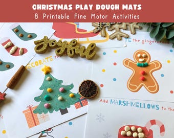 Christmas Play Dough Mats Printable, Holiday Toddler Activities, Preschool Fine Motor Worksheets, Sensory Play Mats, Christmas Busy Book