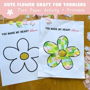 Spring Flower Torn Paper Activity Craft, Toddler Preschool DIY Activity, Summer Flower Paper Craft Class Craft
