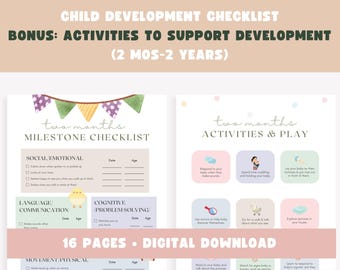 Pacchetto di programmi per l'infanzia, schede di lavoro sulle tappe fondamentali del bambino: checklist di sviluppo mensile (download digitale)