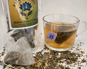 Radiant Focus Herbal Pyramid Tea Bags - Tulsi, Rhodiola rosea, Damiana, Peppermint, Lemon Balm & More