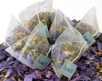 Cosmic Tranquility Pyramid Herbal Tea Bags - Blue Lotus, Chamomile, California Poppy & More