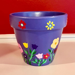 Hand Painted Clay Flower Pot: Weather-Sealed, 4&quot; Tall