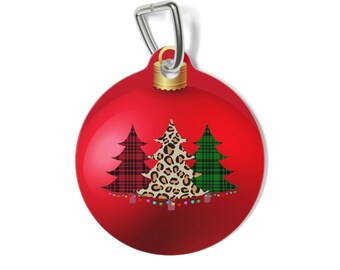 Médaille pour animaux de compagnie des Fêtes à trois arbres - Ornement rouge, cadeau chien chat