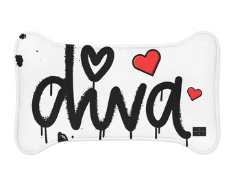 Diva Pet Feeding Mat – Bone Shaped, White Animal Decor