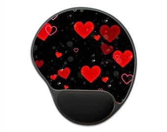 Red Hearts Pattern Mouse Pad with Wrist Rest | Valentine Heart Desk Accessory, Cowork Gifted, gift cowork, deskpad, deskmat, xmas gift