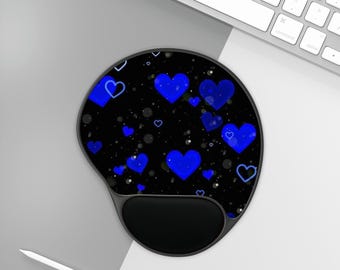 Blue Heart Pattern Mouse Pad with Wrist Rest | Valentines Day Gift, Gift For Girlfriend, Soft Girl Era, Girls In Tech, Gamer Girl