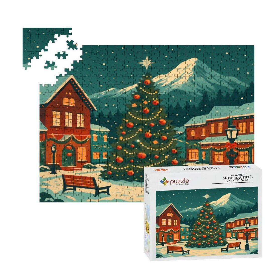Town Tree Lighting – Christmas Inspired 500 Piece Wooden Jigsaw Puzzle ...