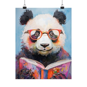 Read More, Smart Panda Poster, Cute Animal Art Print for Kids Room, Fun Wall Decor, Birthday Gift, Classroom Decoration