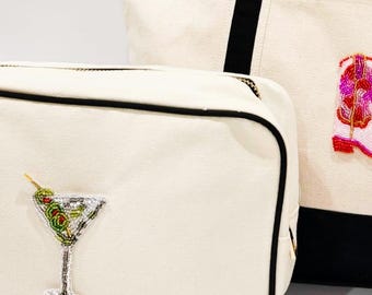 Custom Bead Embroidered Cosmetic Bag, Personalized Makeup Bag