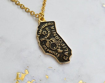 Vintage California Necklace - State Necklace - California State - Los Angeles - San Francisco - Sacramento - State Jewelry