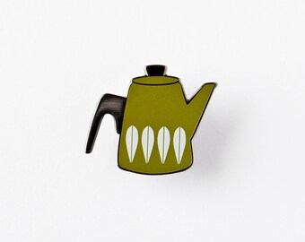 Retro Coffee Pot Enamel Pin - Olive Green - Cathrineholm Inspired - Vintage Inspired Pin - Lotus - Lapel Pin - Coffee Lover - Coffee Pin