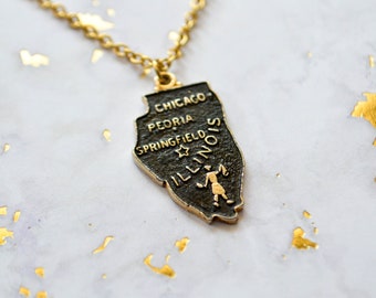 Vintage Illinois Necklace - State Necklace - Illinois State - Chicago - Peoria - Springfield - State Jewelry - Illinois Charm