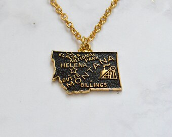 Vintage Montana Necklace - State Necklace - Glacier National Park - Helena - State Jewelry - Vintage Souvenir - Montana Jewelry - Billings