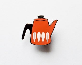 Retro Coffee Pot Enamel Pin - Orange - Cathrineholm Inspired - Vintage Inspired Pin - Lotus - Lapel Pin - Coffee Lover - Coffee Pin