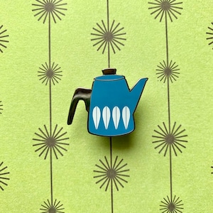 Retro Coffee Pot Enamel Pin - Blue - Cathrineholm Inspired - Vintage Inspired Pin - Lotus - Lapel Pin - Coffee Lover - Coffee Pin