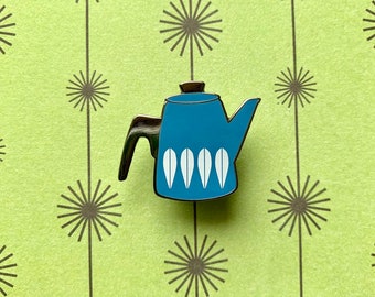 Retro Coffee Pot Enamel Pin - Blue - Cathrineholm Inspired - Vintage Inspired Pin - Lotus - Lapel Pin - Coffee Lover - Coffee Pin
