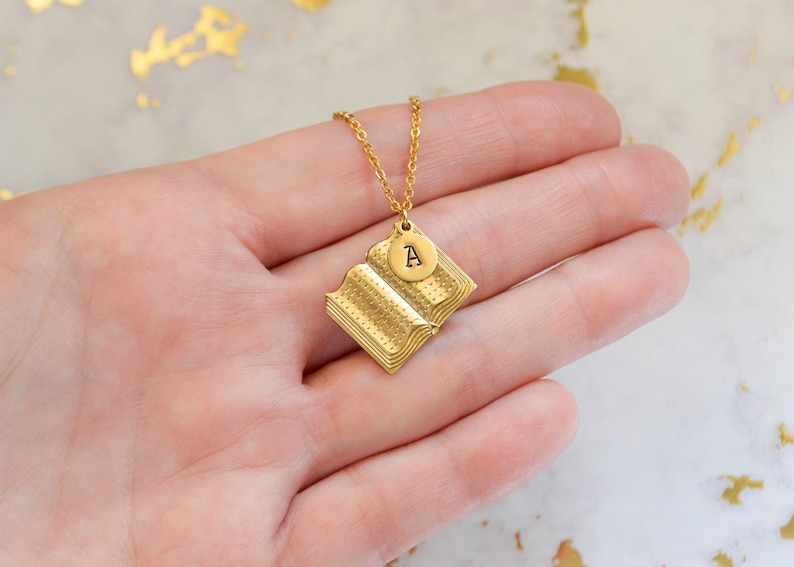 Personalized Book Necklace Book Jewelry Book Lover Librarian Teacher Gift Book Charm Book Gift Bookworm Bookish Writer image 4