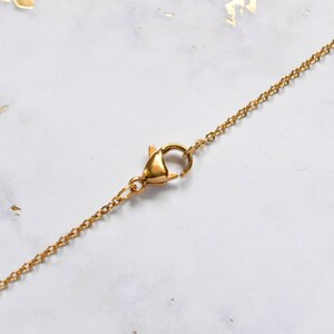 May include: A gold chain necklace with a lobster clasp closure.