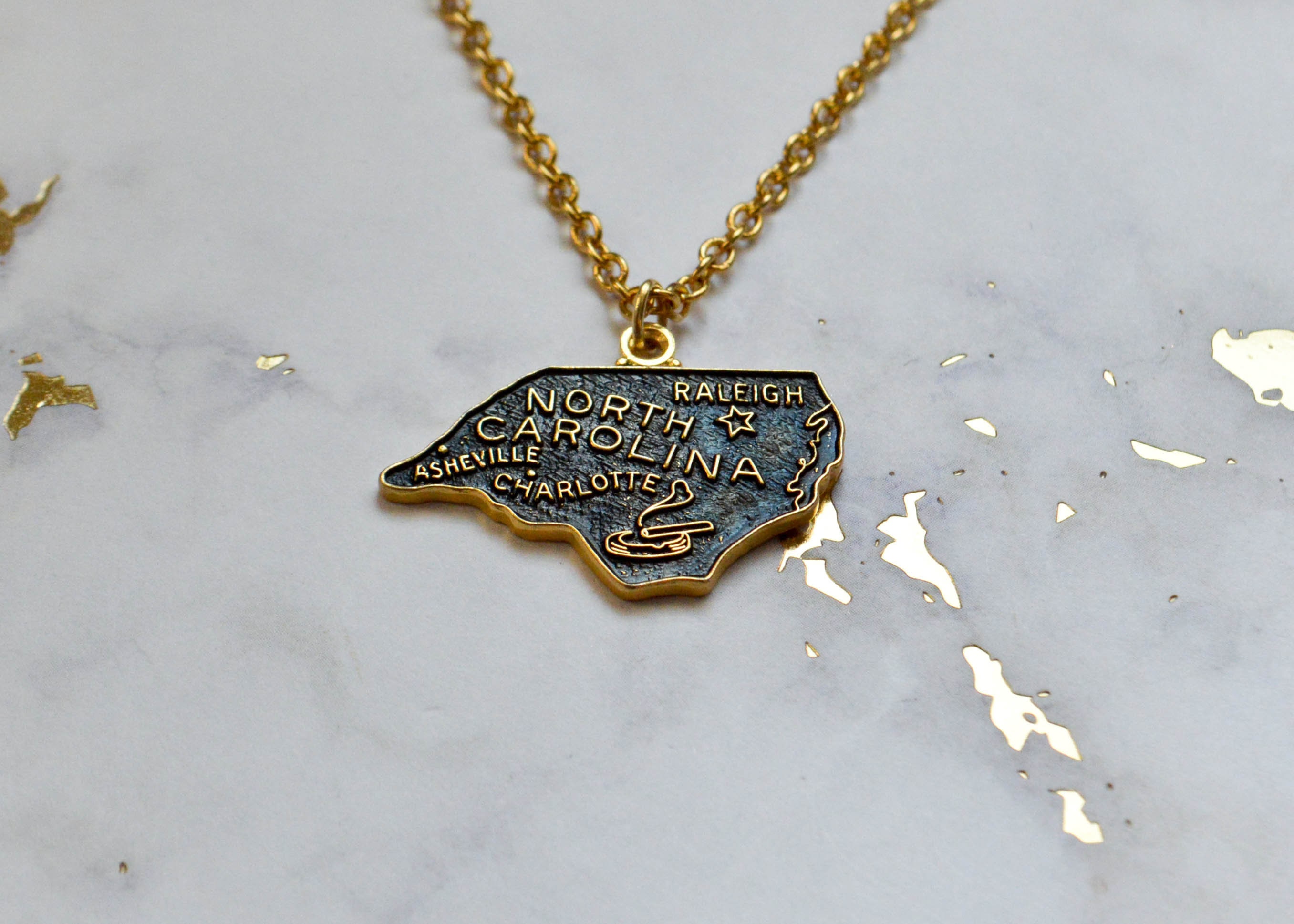 Vintage North Carolina Necklace State Charm Necklace North Etsy