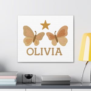 Personalized Butterfly Canvas Art for Kids, Custom Name Decor, Nursery Wall Art, Baby Shower Gift, Children&#39;s Room Decor