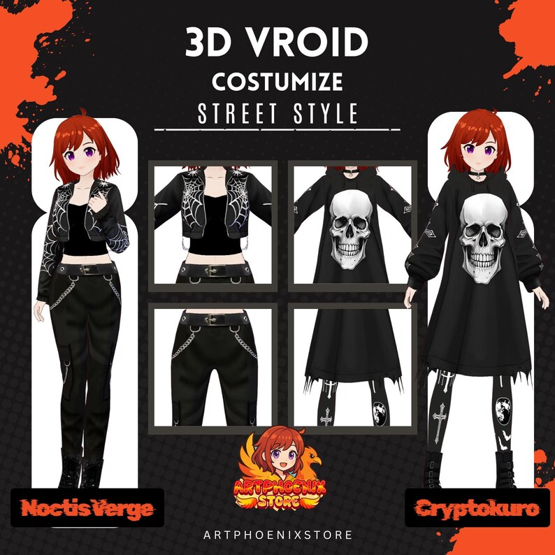 5 Street jacket Outfit | Gothic VRoid Pack | Urban Dark Fashion for VTuber image 3
