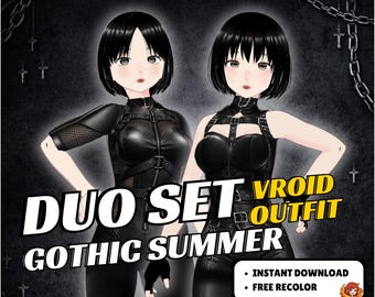 VRoid Girl Gothic Duo  pack | Black Summer Outfit Streetwear | VTuber Fashion assets | 3D Custom Clothing for Anime Avatar Female custome