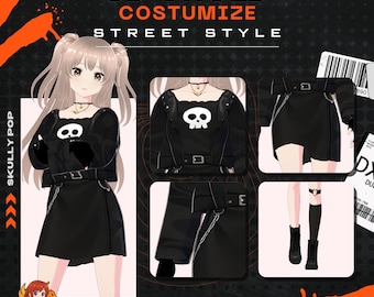 Clothes VRoid Goth Clothing Outfit: Skull Dress, Punk Anime Style