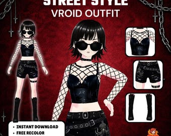Clothing Goth Summer VRoid Streetwear Outfit Asset | Dark Punk Mesh Fashion for VTuber | Anime Avatar | 3D Custom VRoid
