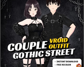 Gothic Streetwear Clothing Bundle VRoid Outfit Pack Couple shirts Matching VTuber Avatar Custom VRChat Asset (Digital Download)