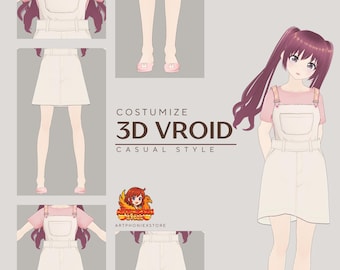 Casual Pastel Overall Dress  | VRoid Outfit, VTuber 3D Fashion