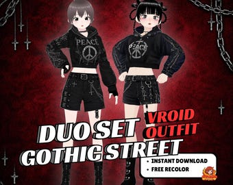 VRoid Outfit Goth Streetwear Women  | Clothing Matching Dark Avatar Gothic Duo Outfit  Fantasy VTuber Model  |  3D Custom for Anime Avatar