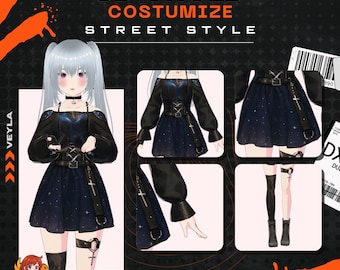 LIMITED VRoid Gothic Streetwear Outfit: Dark Anime VTuber Fashion