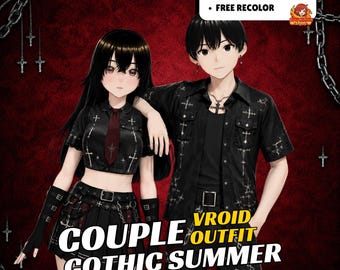 Clothing Couple Goth VRoid  Outfits | Dark Academy Cross Prints, Summer VTuber Fashion (Digital Download)
