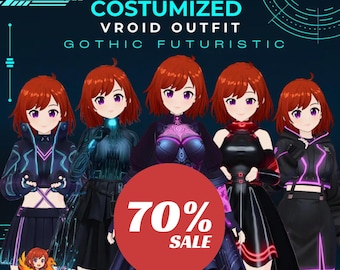 5 Gothic Cyberpunk VRoid Outfit |  Neon VTuber Avatar Asset
